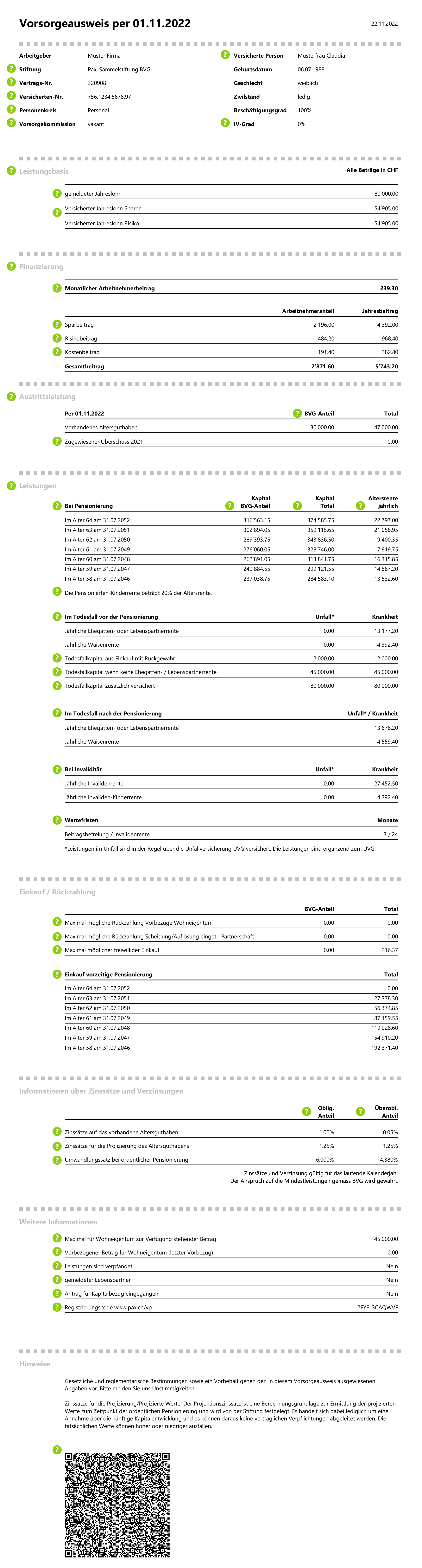 Ausschnitt vom Vorsorgeausweis