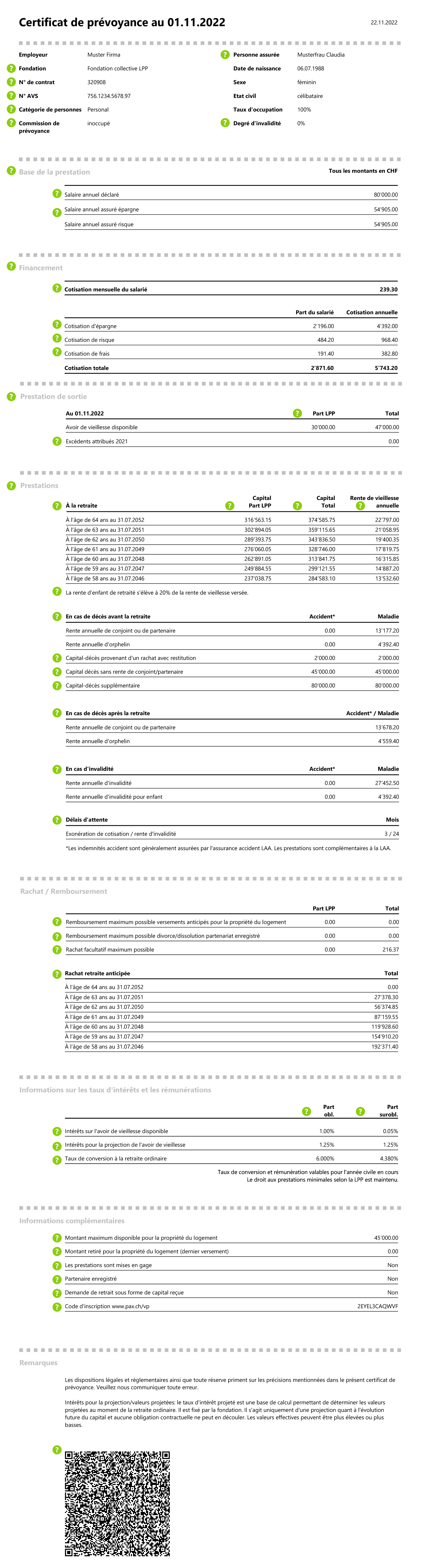 Extrait du certificat de prévoyance